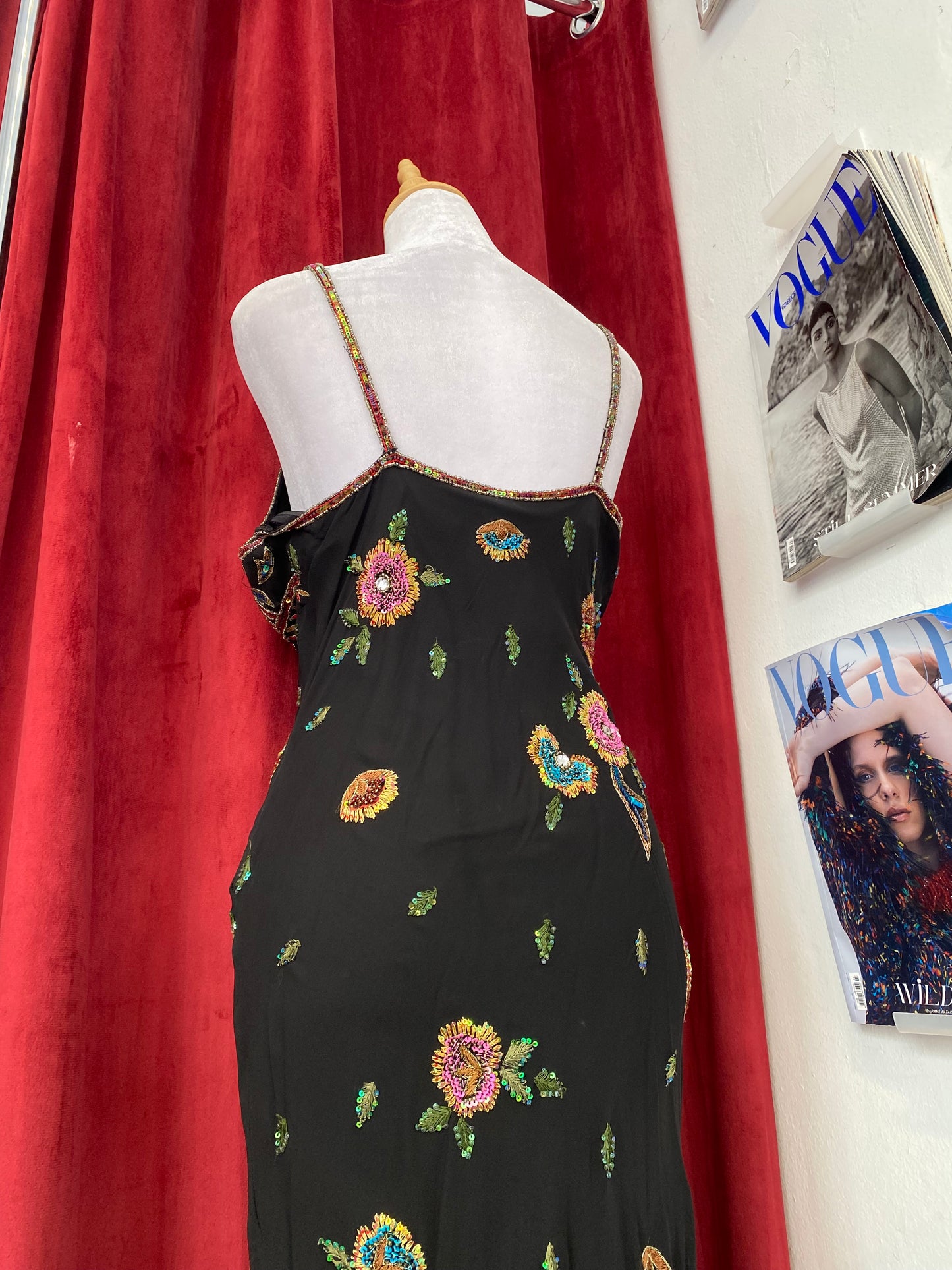 100% silk brand new handcrafted black gown with colourful embellishments 💐