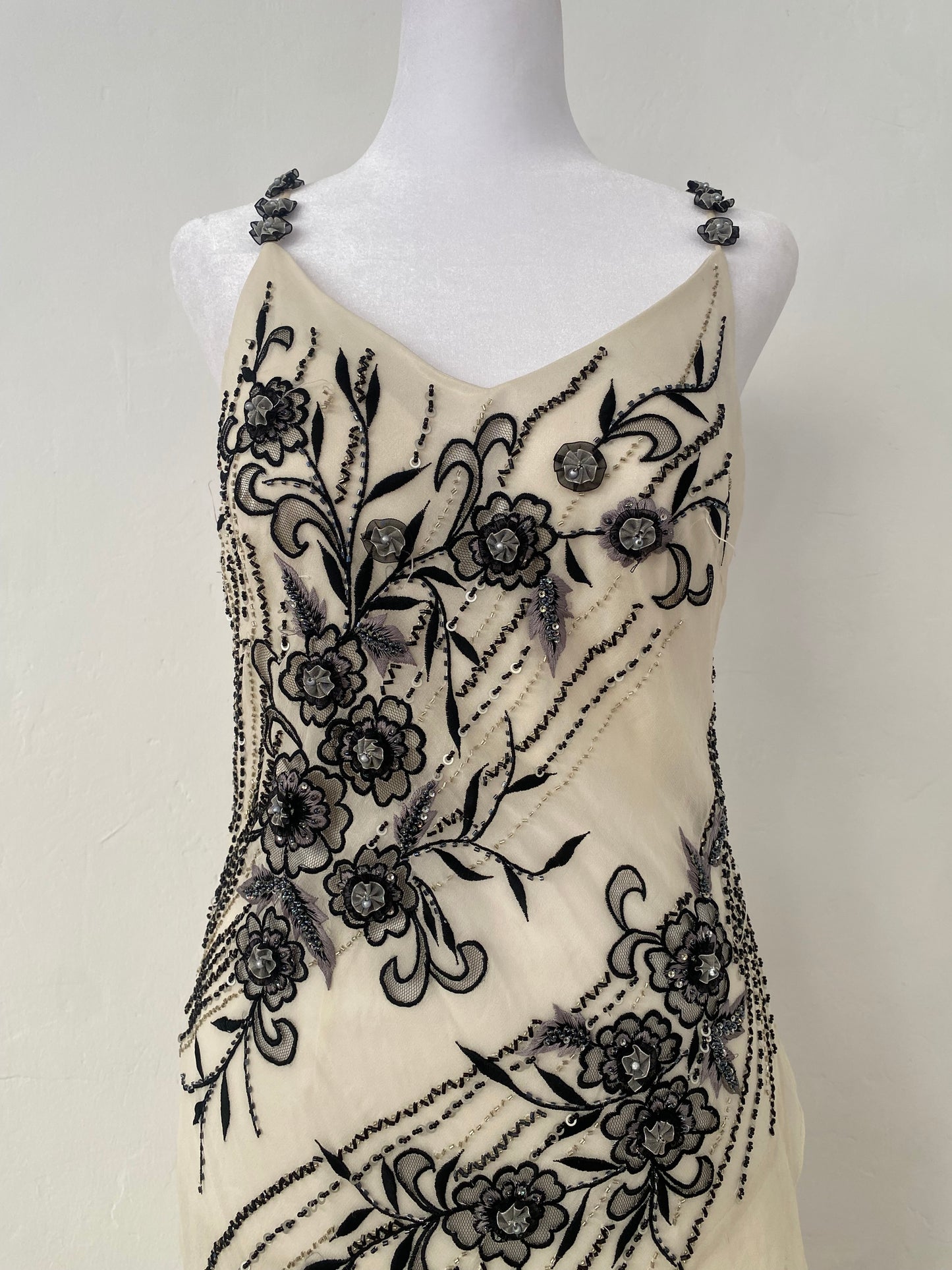 100% silk brand new white dress with handbeaded details