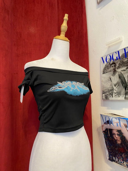 Y2K brand new off the shoulder “angel” crop top