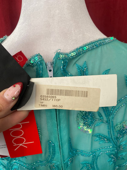 100% silk teal handbeaded top 🩵