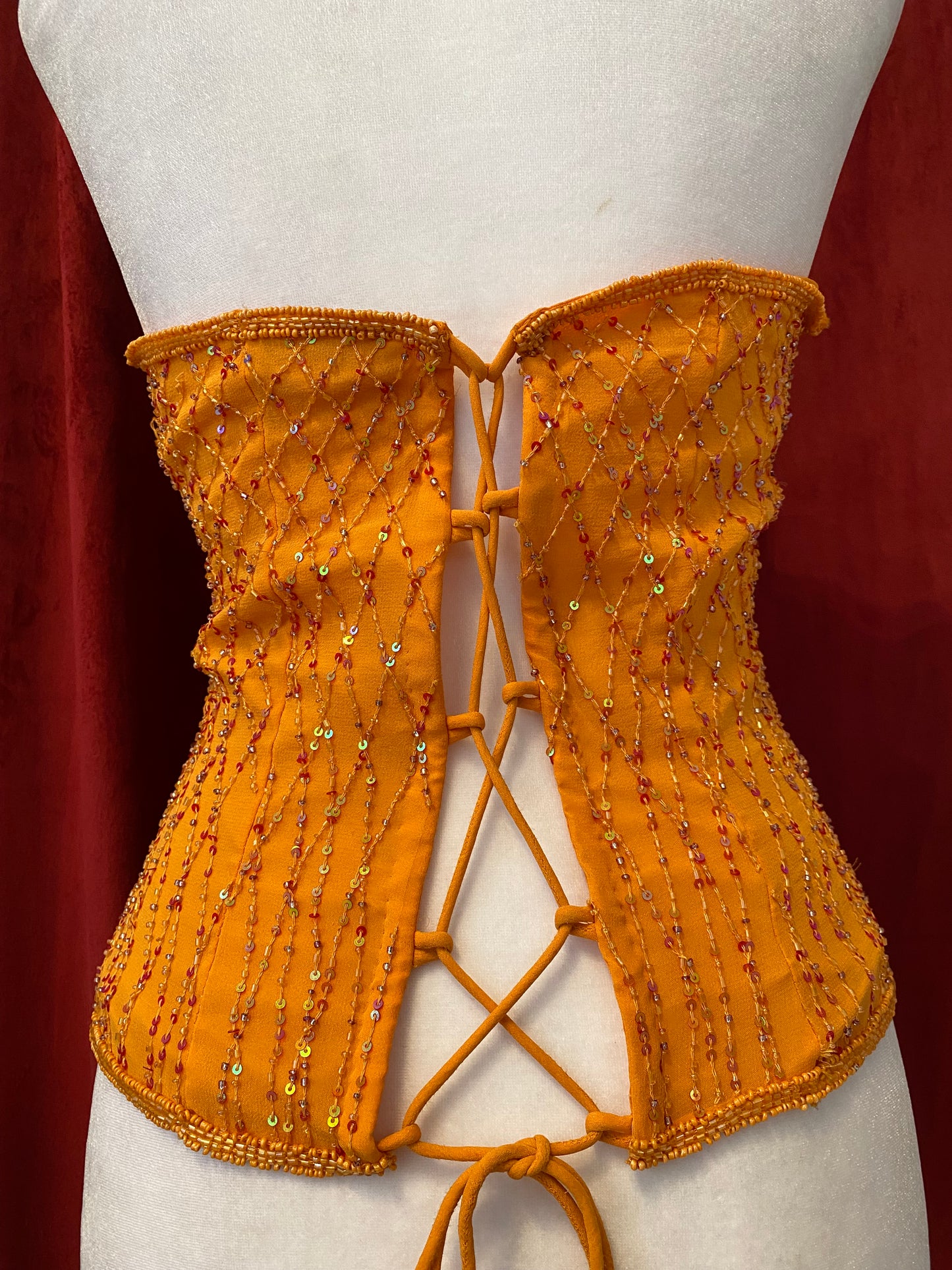 100% silk brand new orange corset with open back 🧡