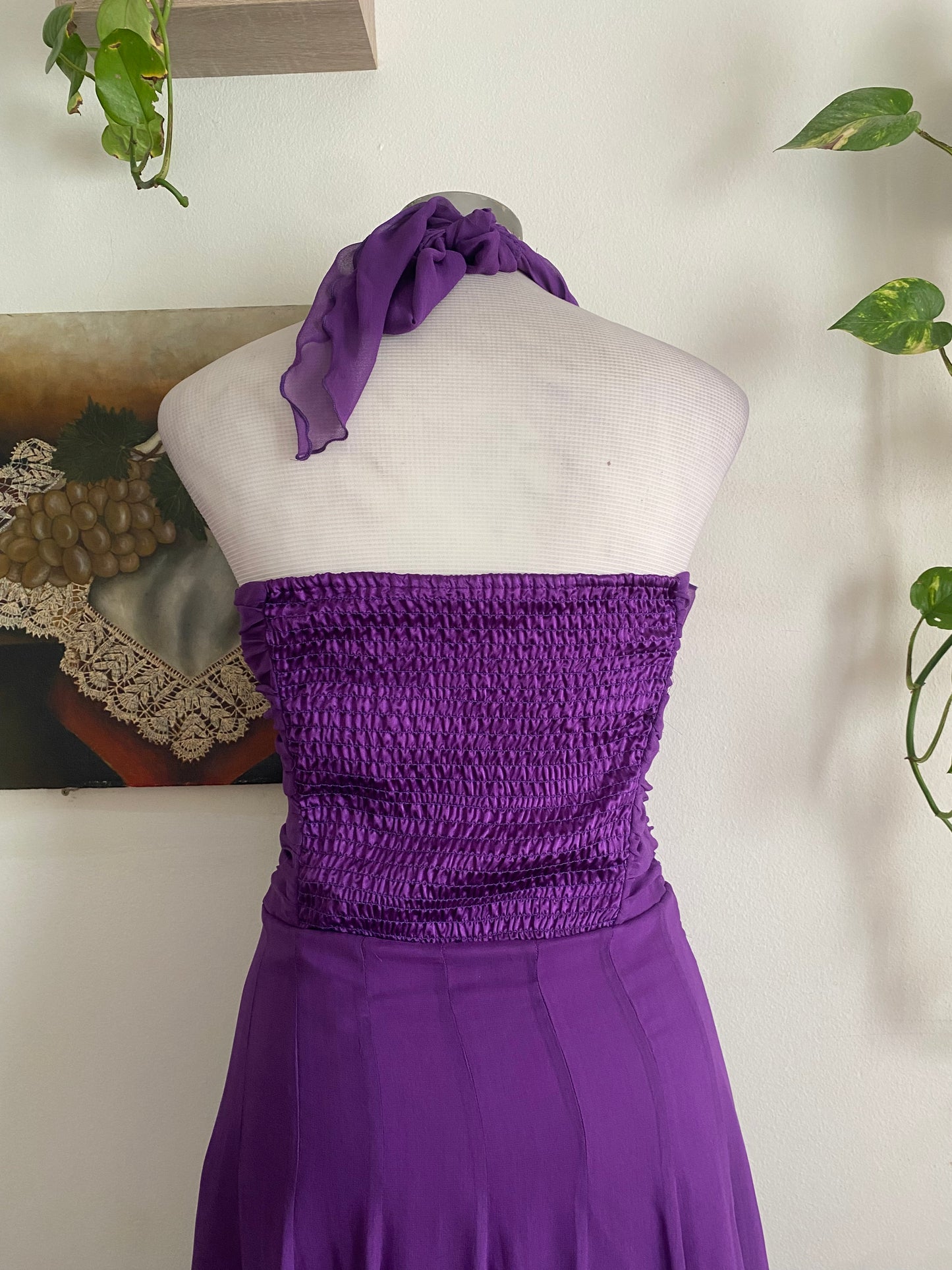 100% silk brand new handbeaded purple gown