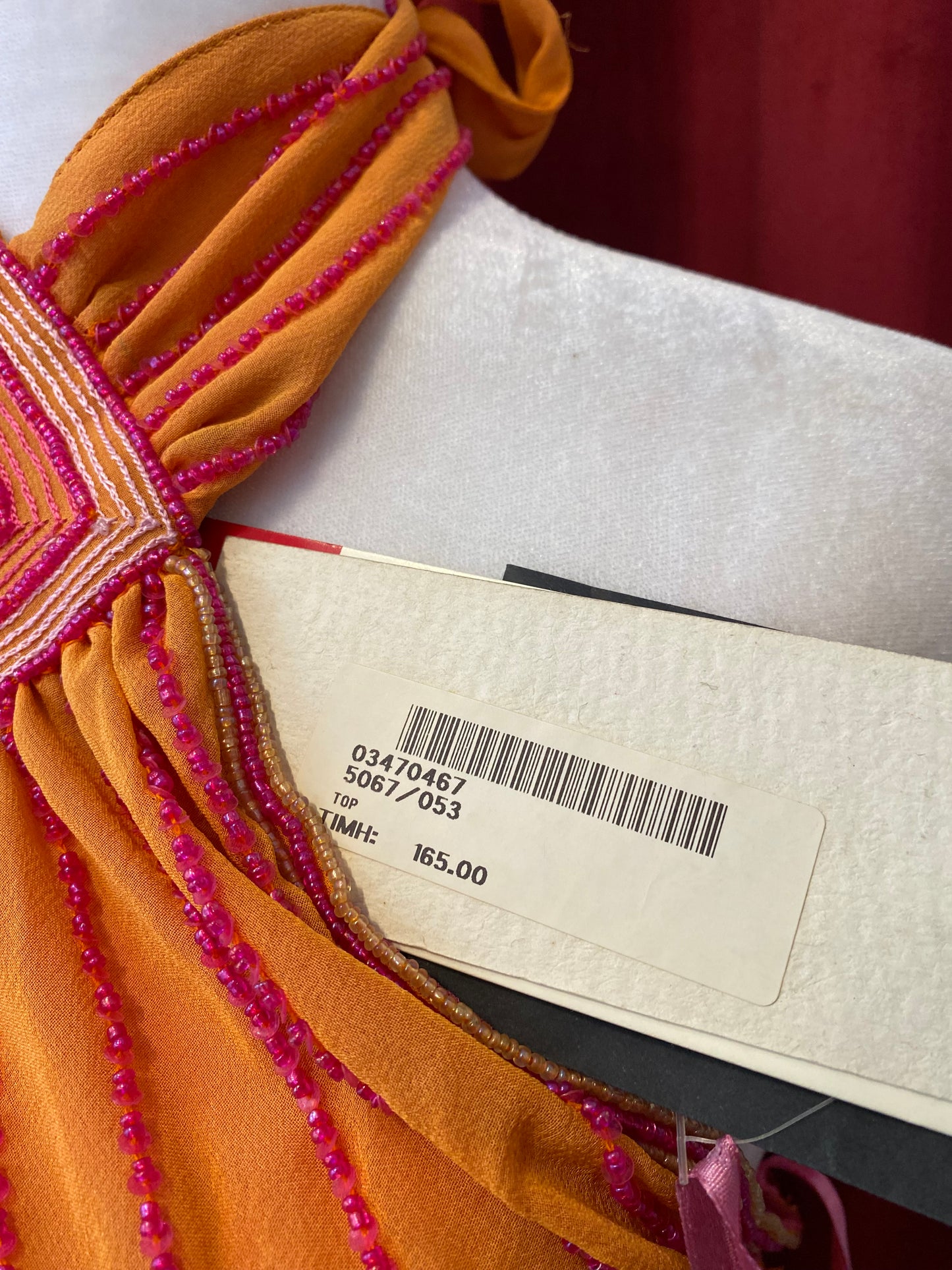 100% silk brand new orange open back handbeaded top 🍊