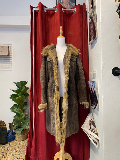 Long brown Afghan coat with vegan fur