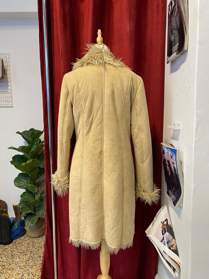 Long beige afghan coat with vegan fur