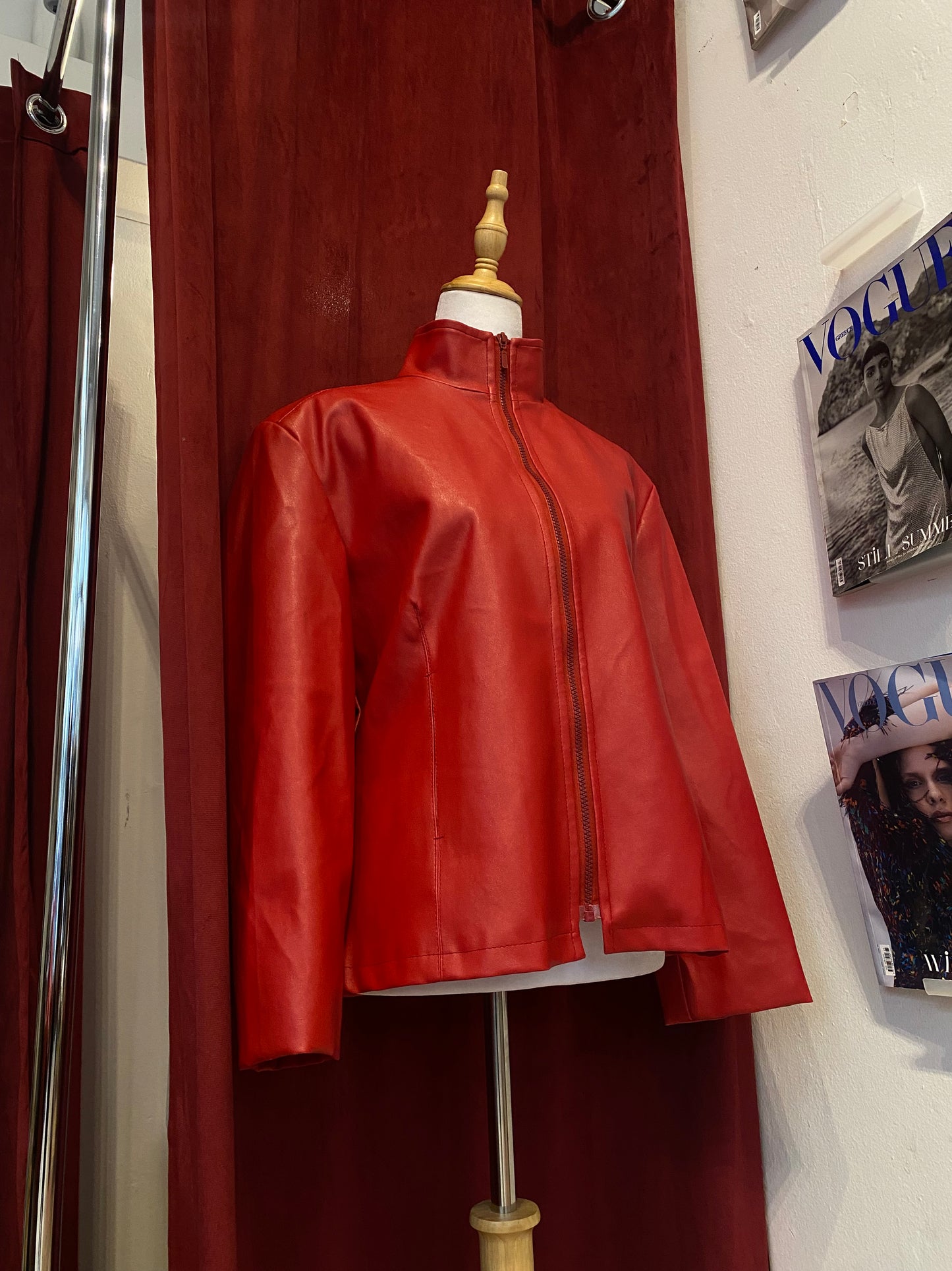 Vegan leather red biker jacket 💋