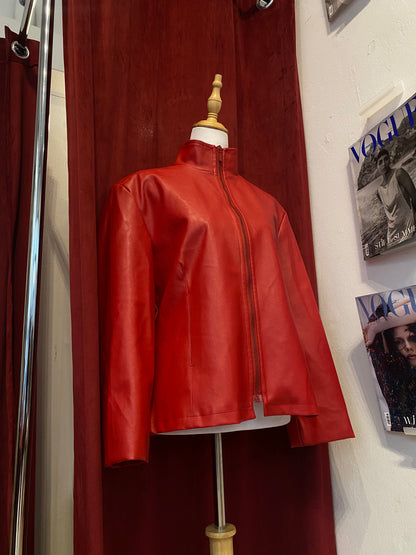 Vegan leather red biker jacket 💋