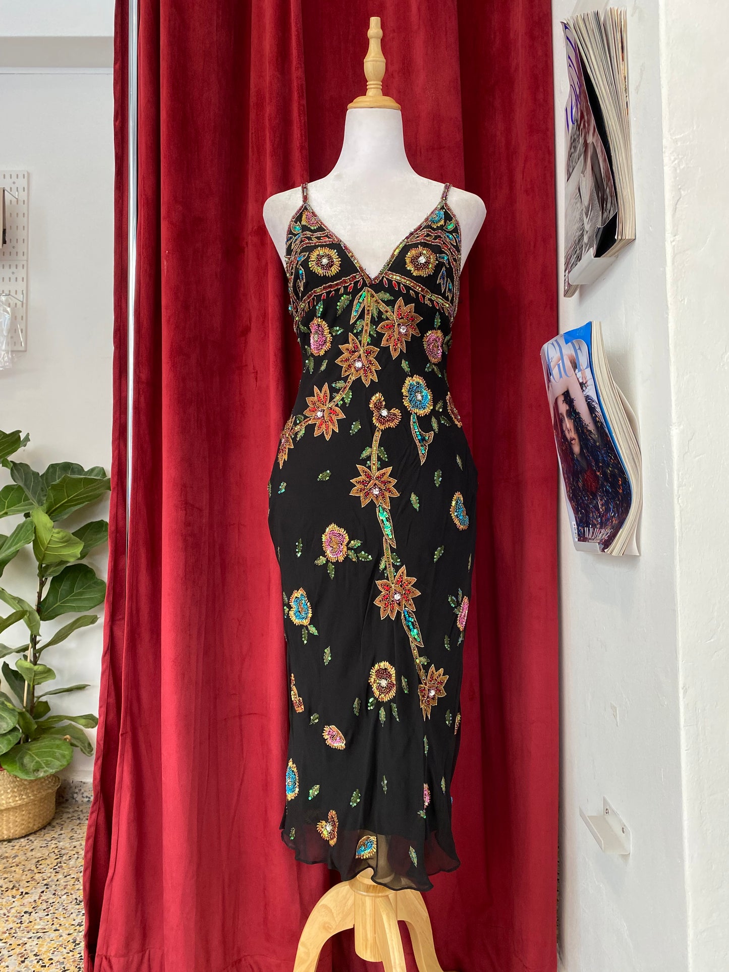 100% silk brand new handcrafted black gown with colourful embellishments 💐