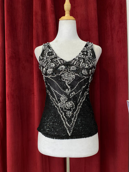 Handbeaded black mesh top 🧚