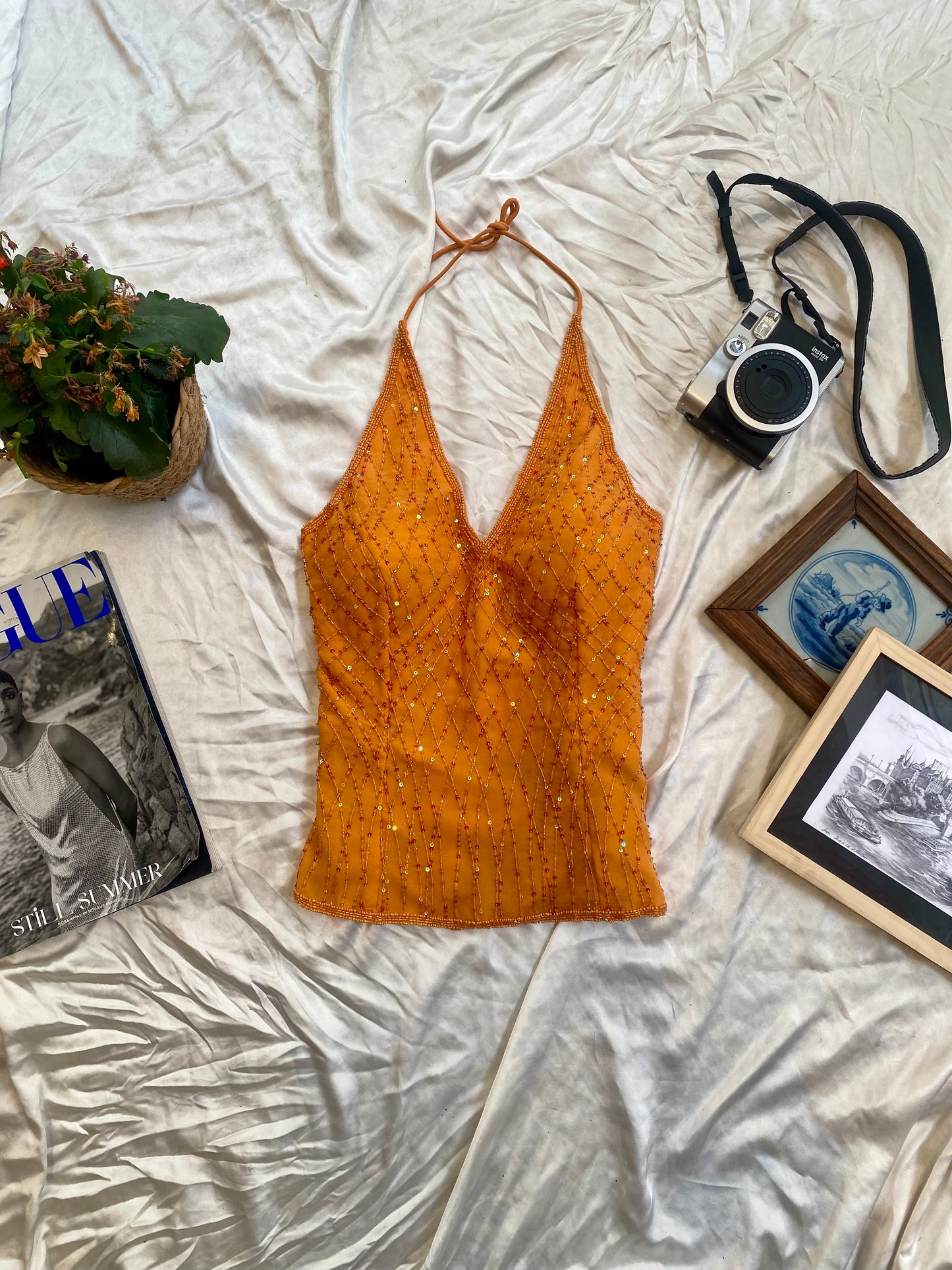 100% silk brand new orange corset with open back 🧡