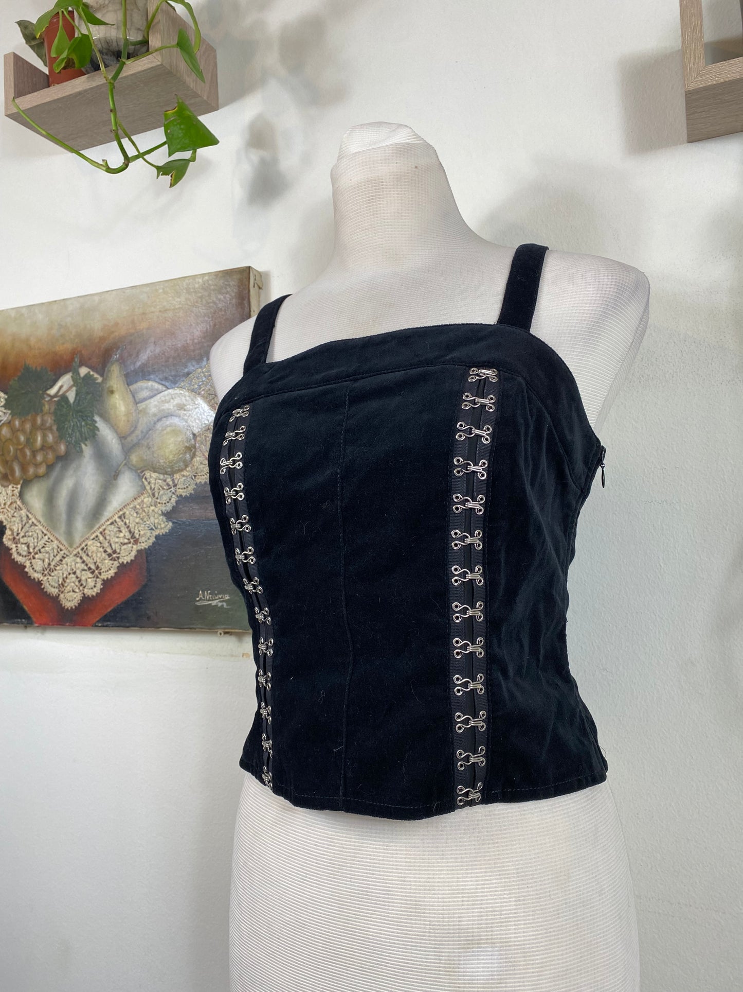 Velvet corset top with buckle details