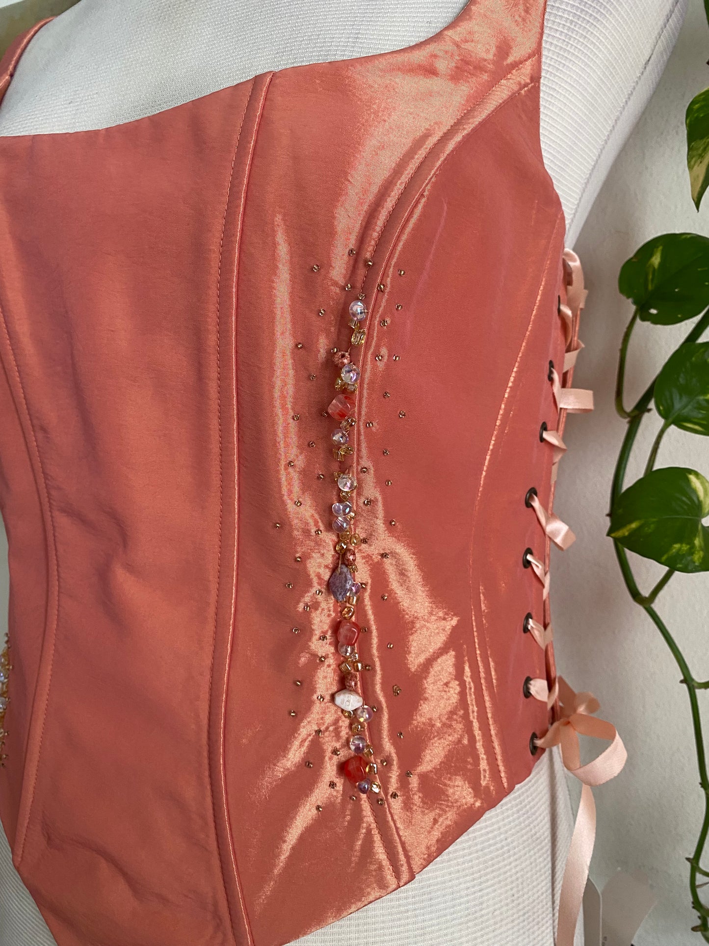 Brand new liquid organza orange lace up beaded corset