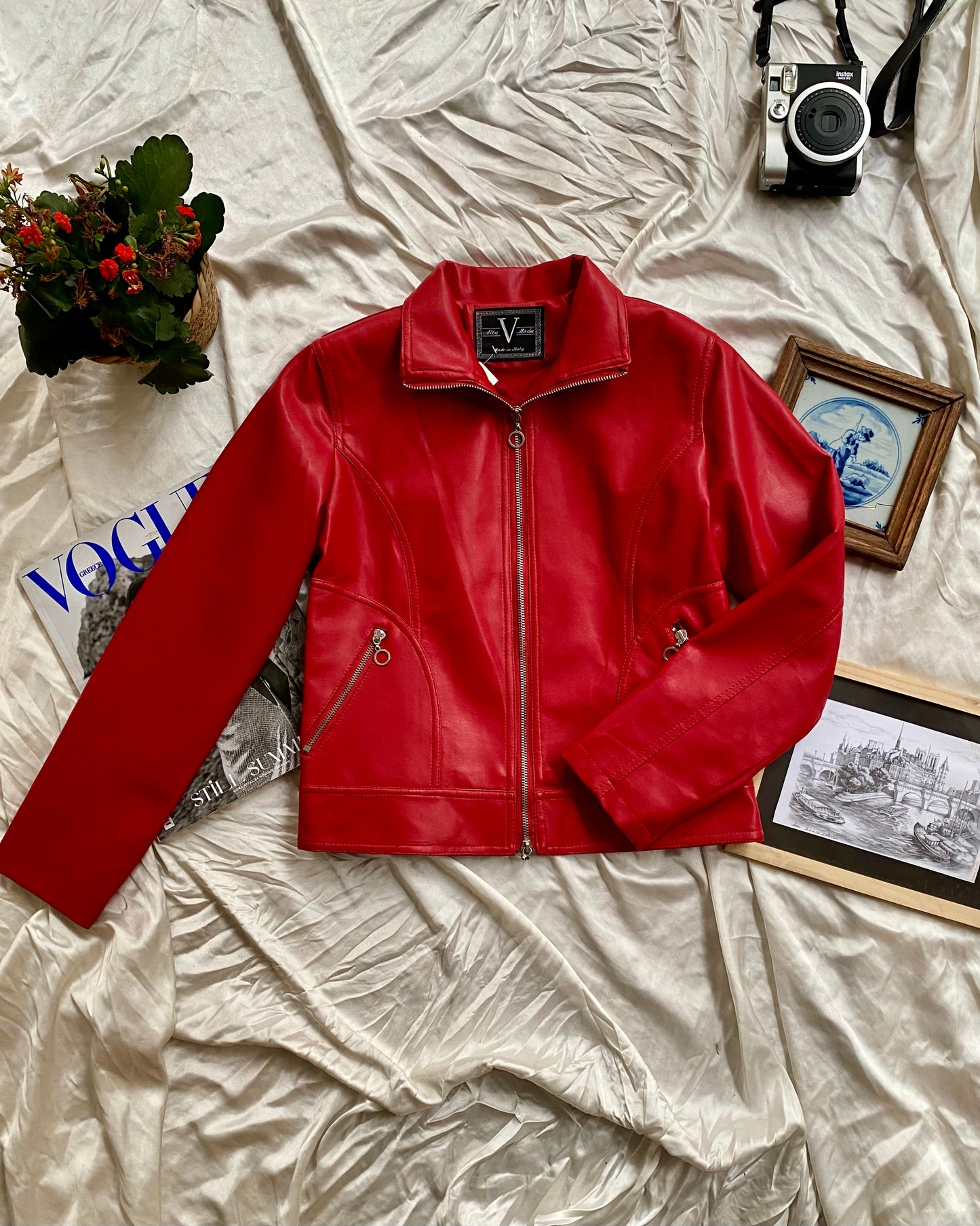 Vegan leather rich red biker jacket 🔥