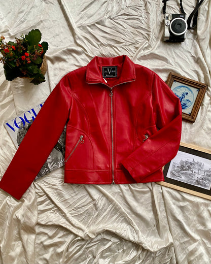 Vegan leather rich red biker jacket 🔥