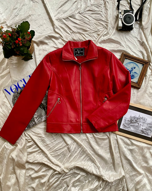 Vegan leather rich red biker jacket 🔥