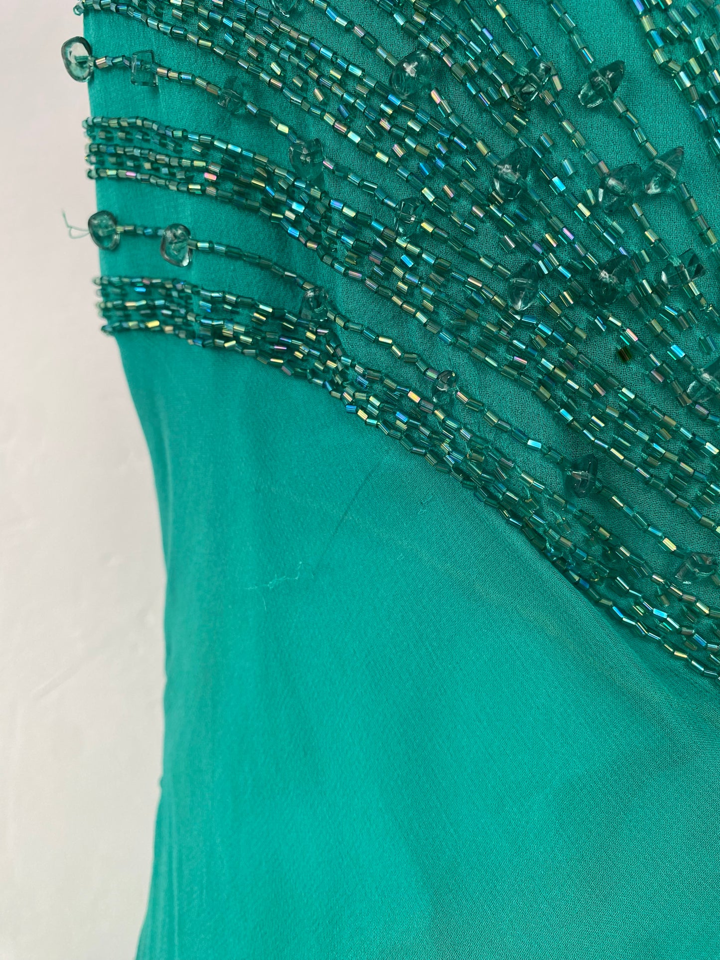 100% silk brand new handbeaded turquoise maxi gown