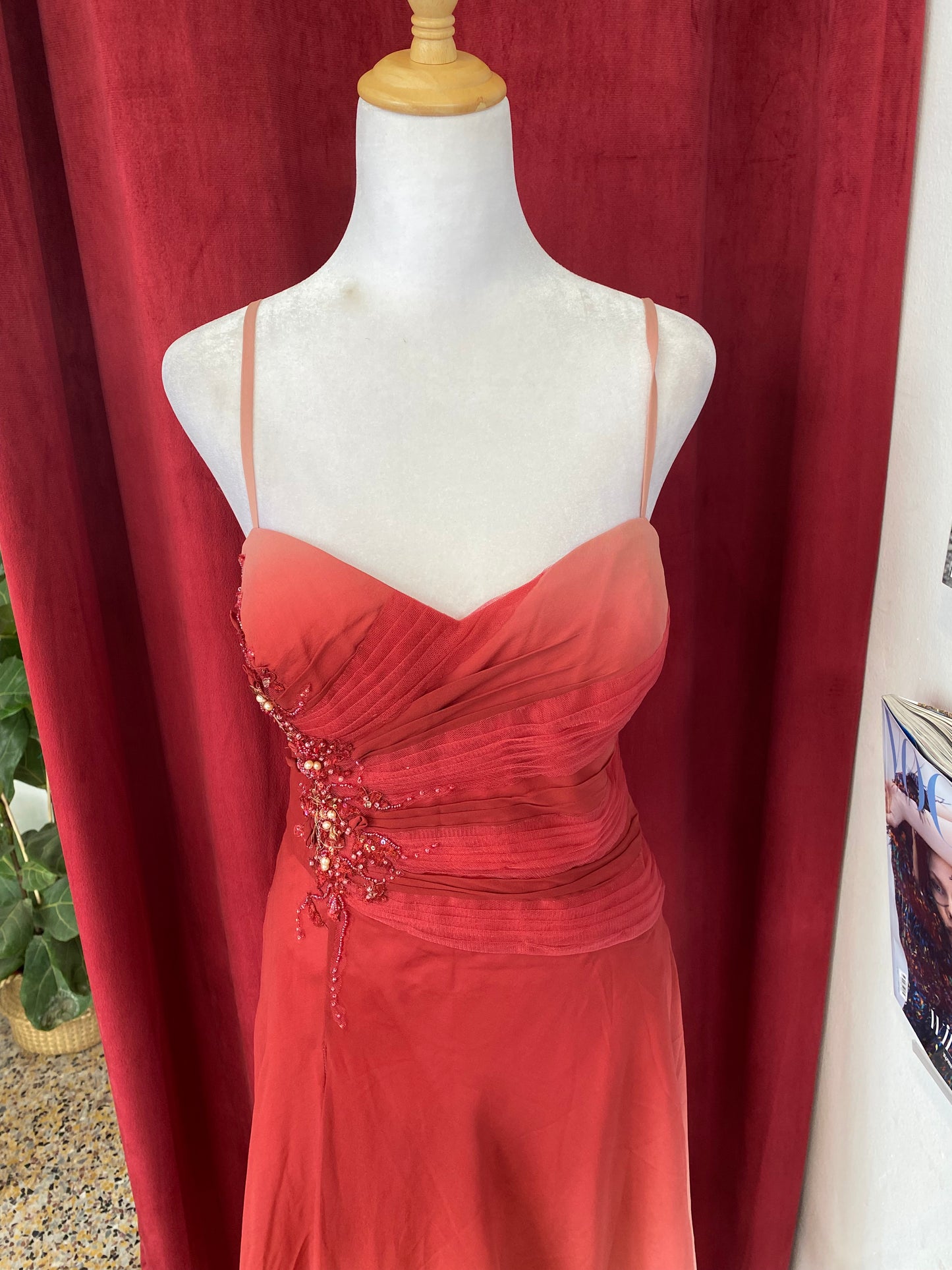 100% silk rose petal sequin dress