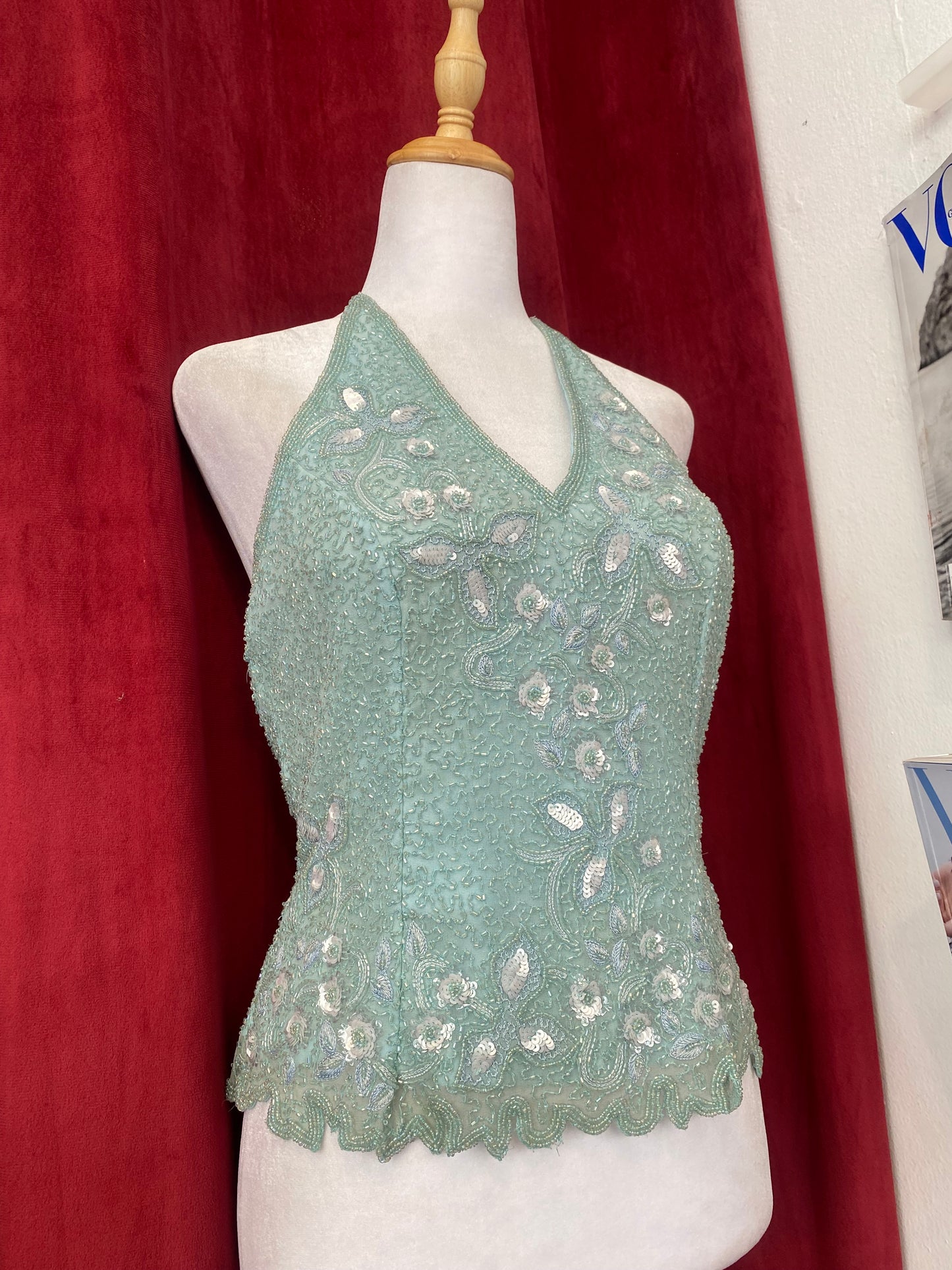 100% silk baby blue handbeaded corset 🩵