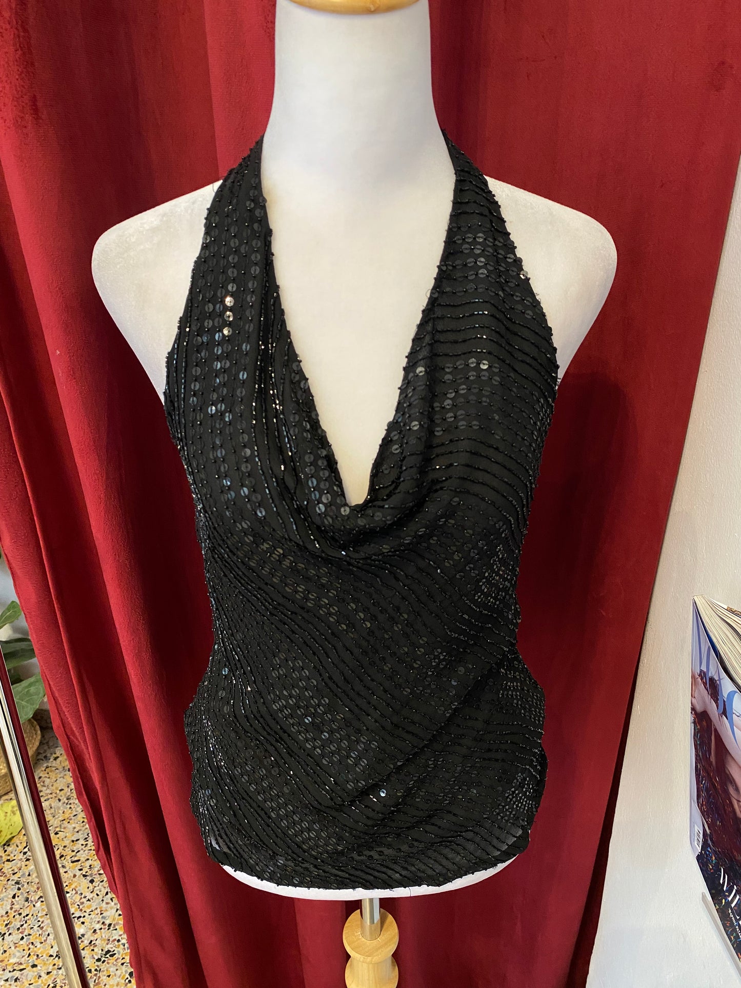 100% silk brand new aftershock black handbeaded top 🖤