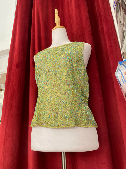 100% silk handbeaded green top 🧚