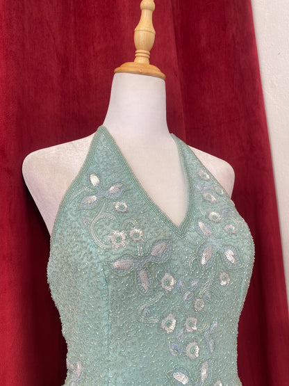 100% silk baby blue handbeaded corset 🩵