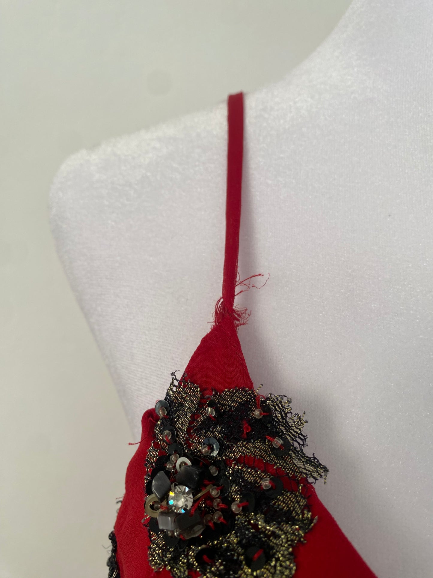 100% silk brand new deep red gown with all over handbeaded details