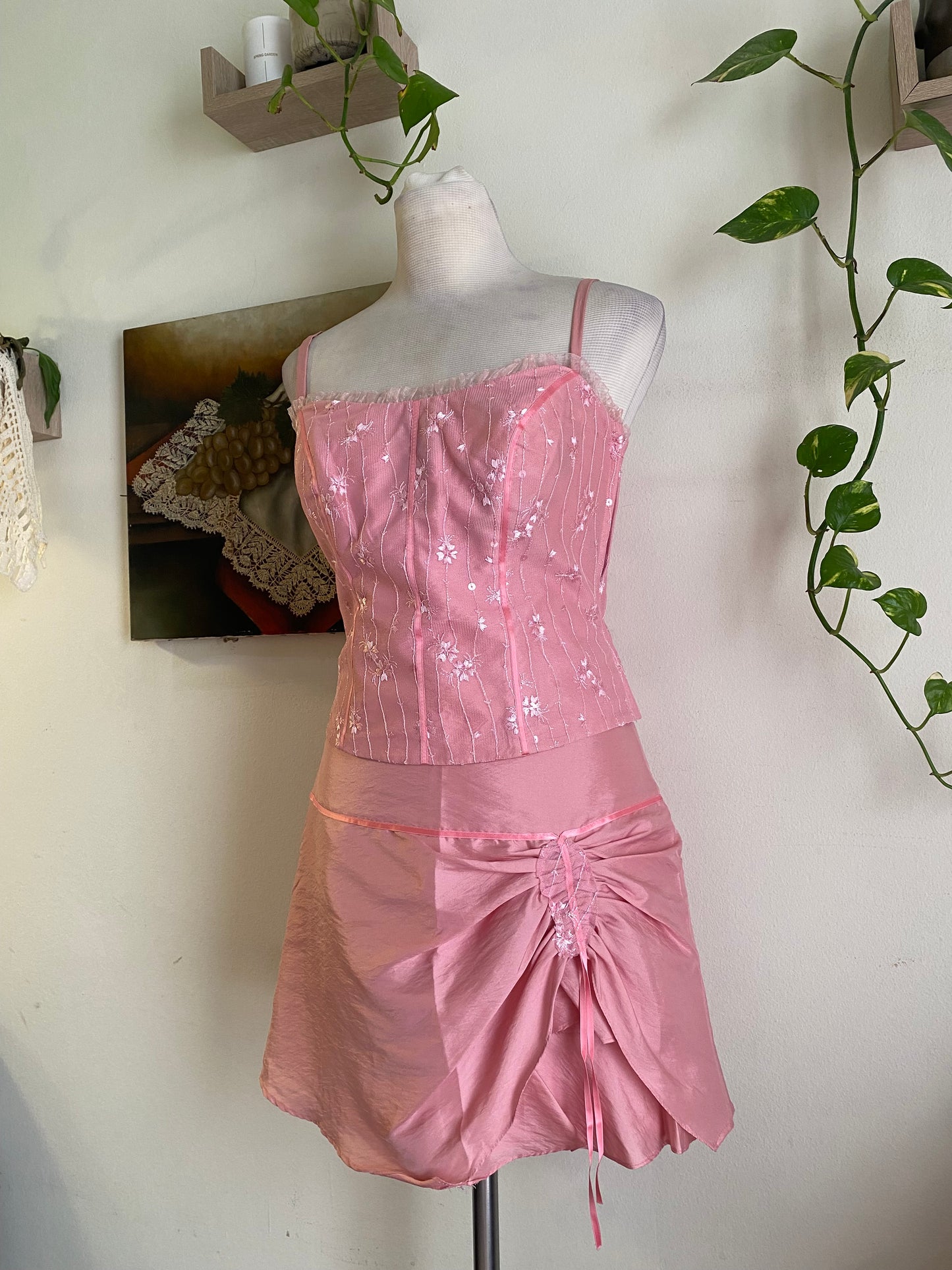 Y2K light pink organza set