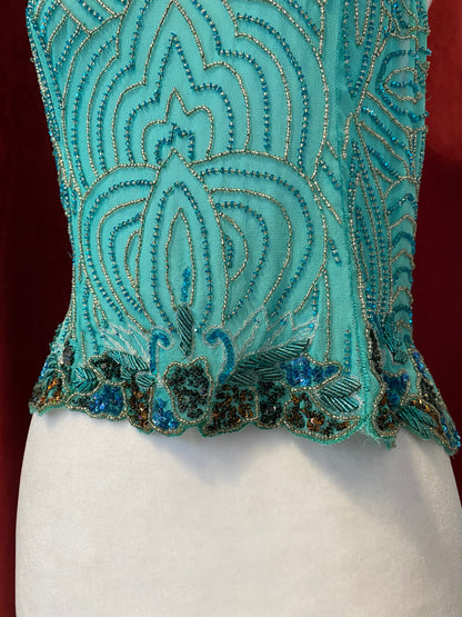 100% silk brand new handbeaded light blue top 🦋