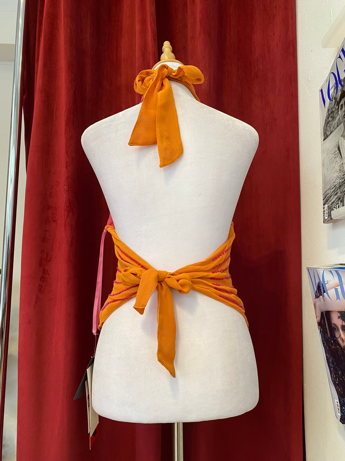 100% silk brand new orange open back handbeaded top 🍊