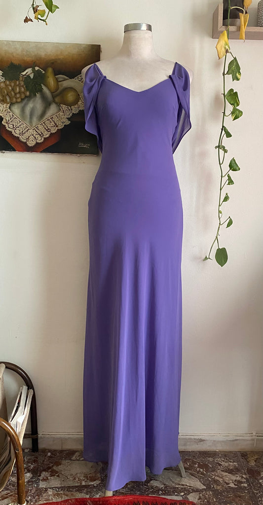 Deep purple gown with flower details