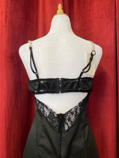 Classical Italian bodycon dress with lace details and open back