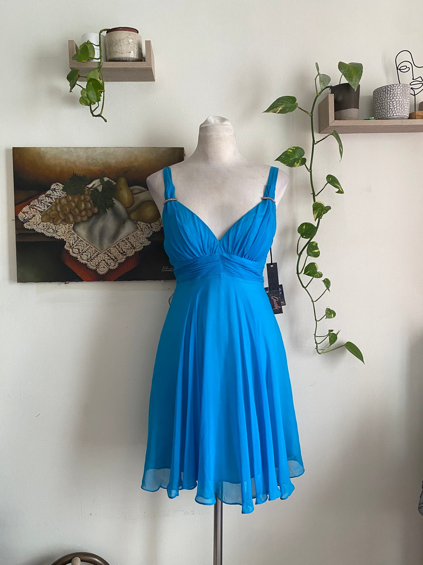 100% silk brand new mini blue dress