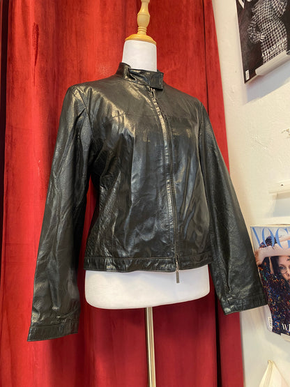 Vegan leather black fitted biker jacket