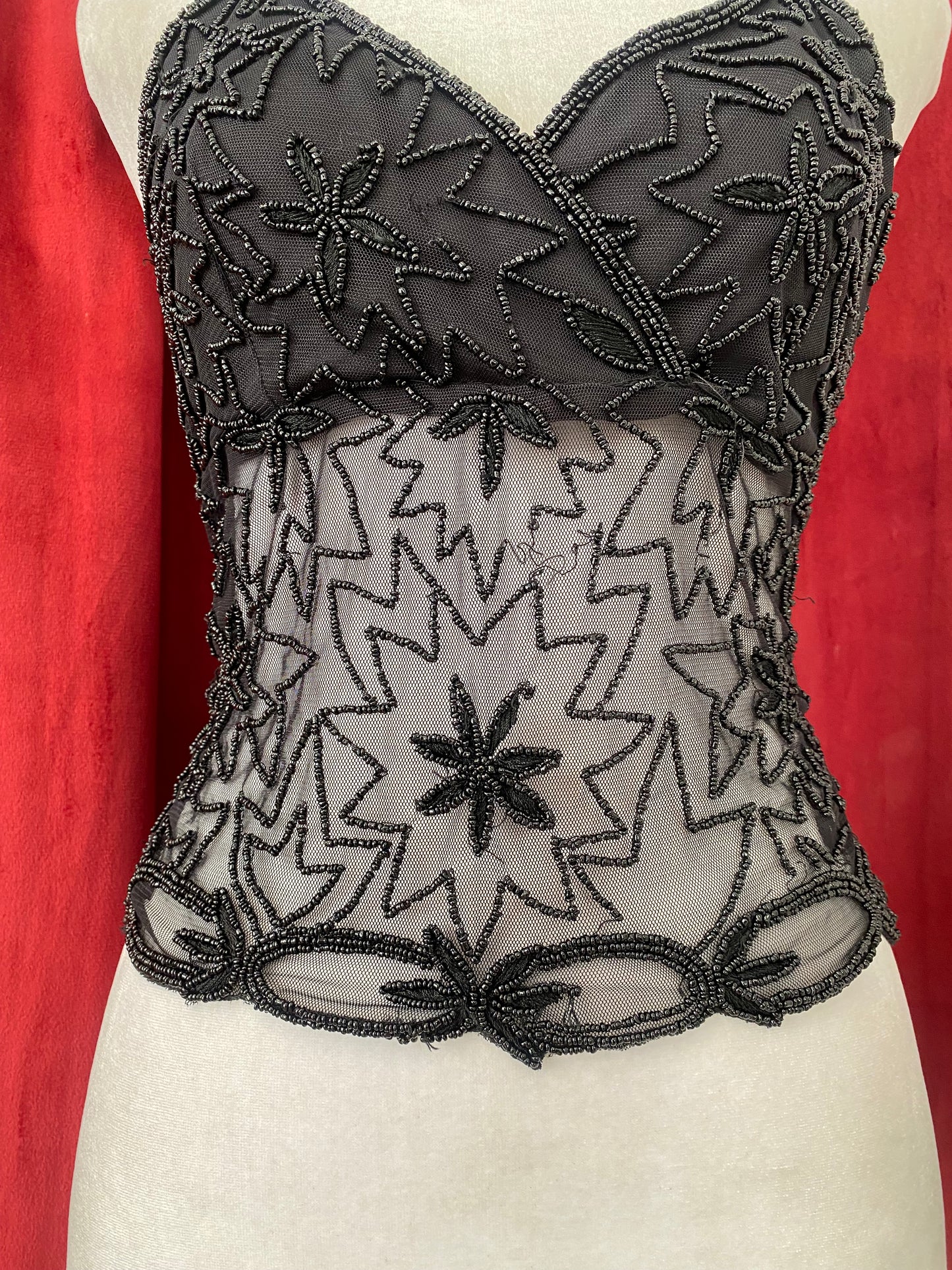 Black handbeaded open back top