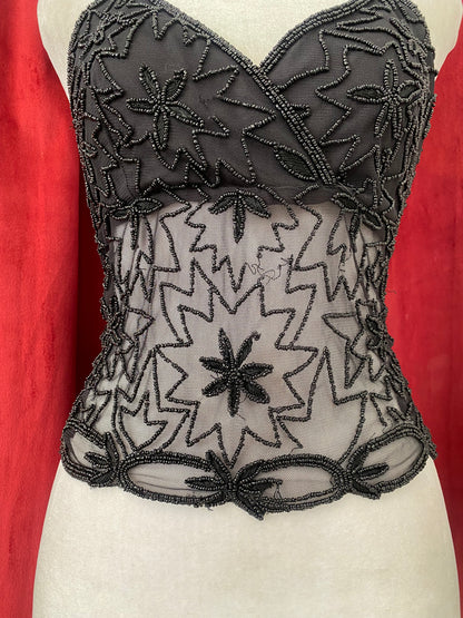 Black handbeaded open back top