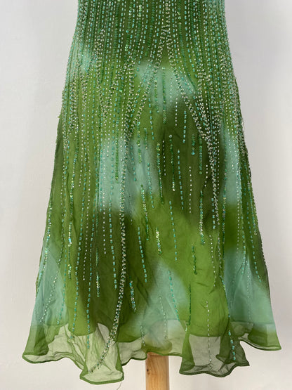 100% silk brand new green all over handbeaded dress