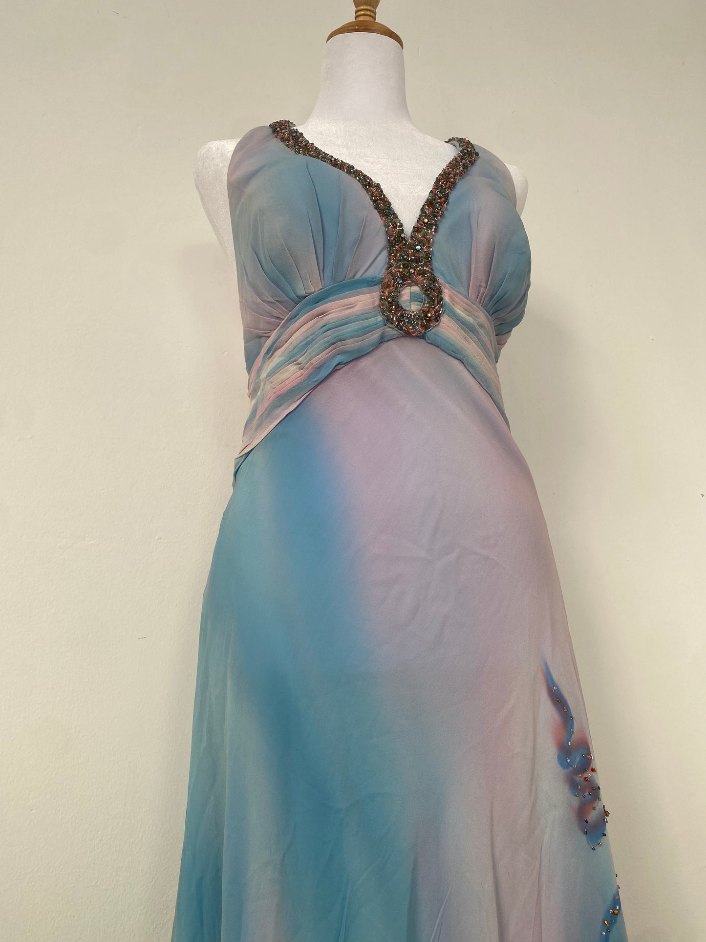 100% silk brand new all over handbeaded one of a kind gown