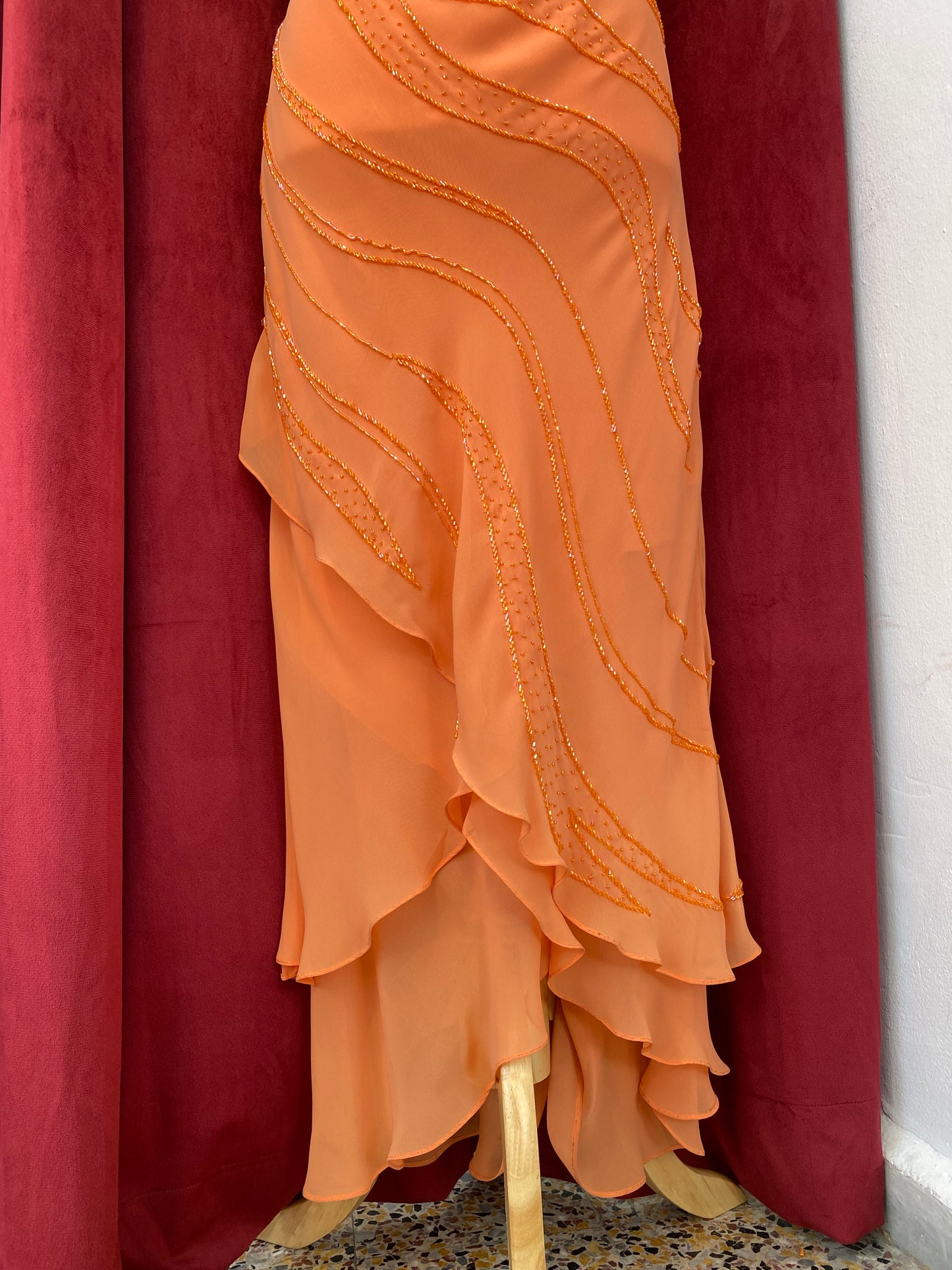 Tangerine handbeaded gown