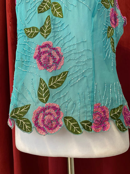 100% silk brand new aftershock handbeaded top 💙