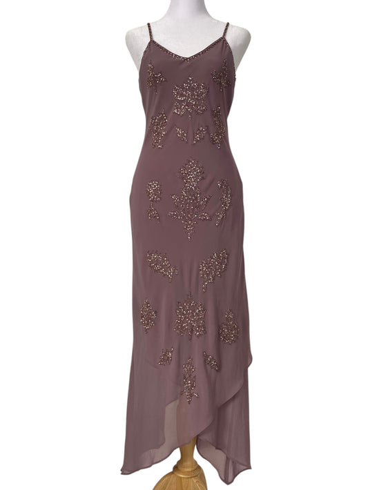 All over handbeaded mauve maxi fairy dress