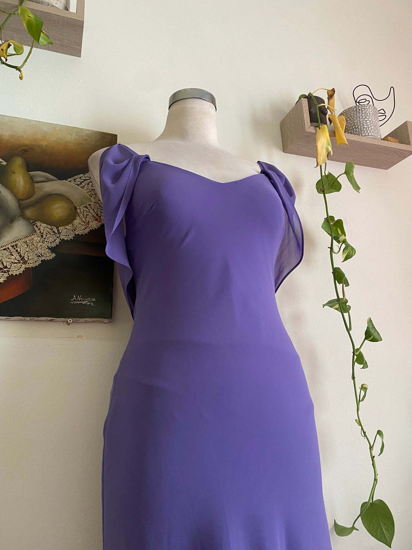 Deep purple gown with flower details