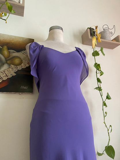 Deep purple gown with flower details