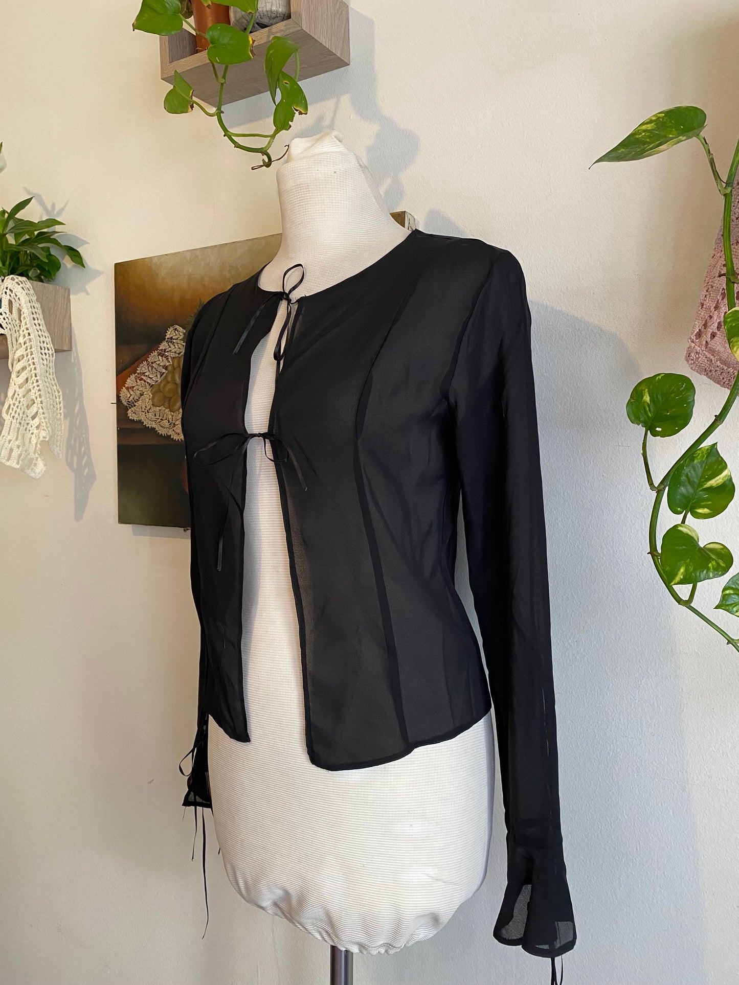 Black sheer bow tied top