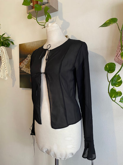 Black sheer bow tied top