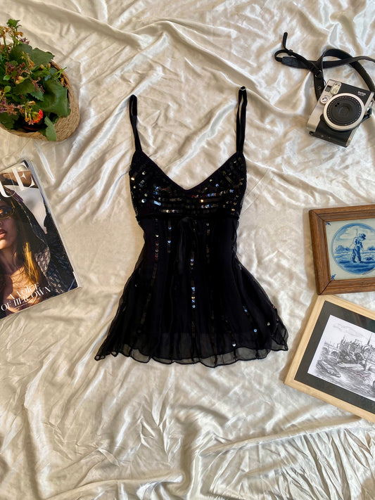 Velvet ethereal sequin top with bow detail🖤