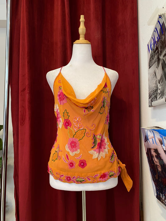 100% silk brand new orange handbeaded top 🧡
