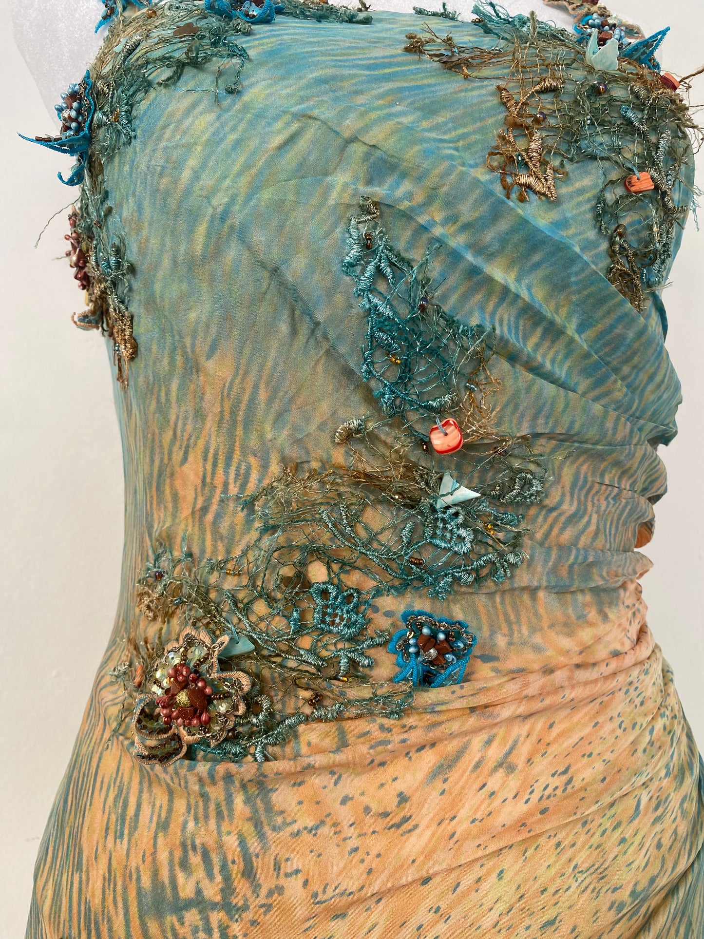 100% silk brand new fairy gown with all over handbeaded details