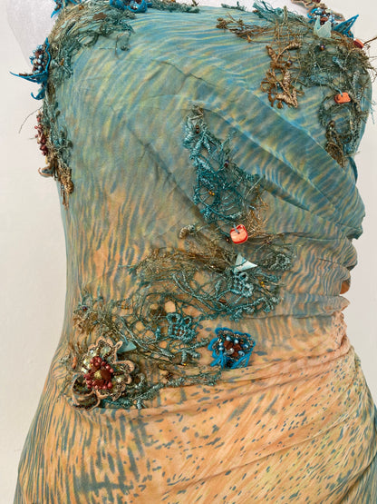 100% silk brand new fairy gown with all over handbeaded details
