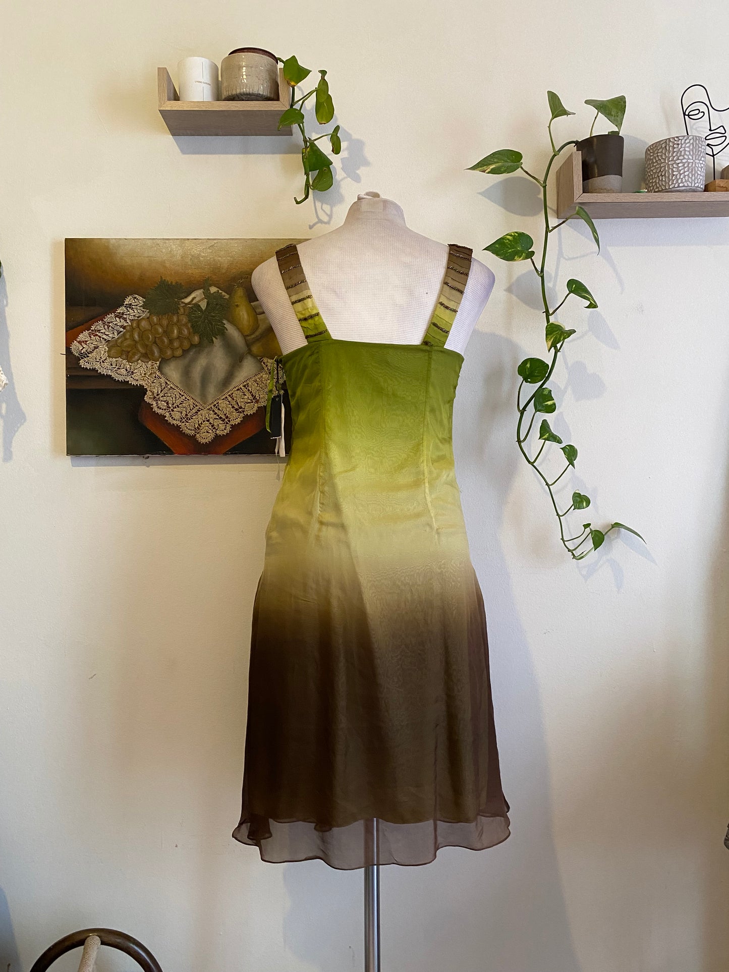 100% silk brand new green ombré mini