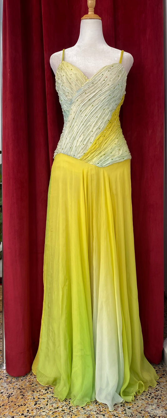 100% silk hand painted floor length gown